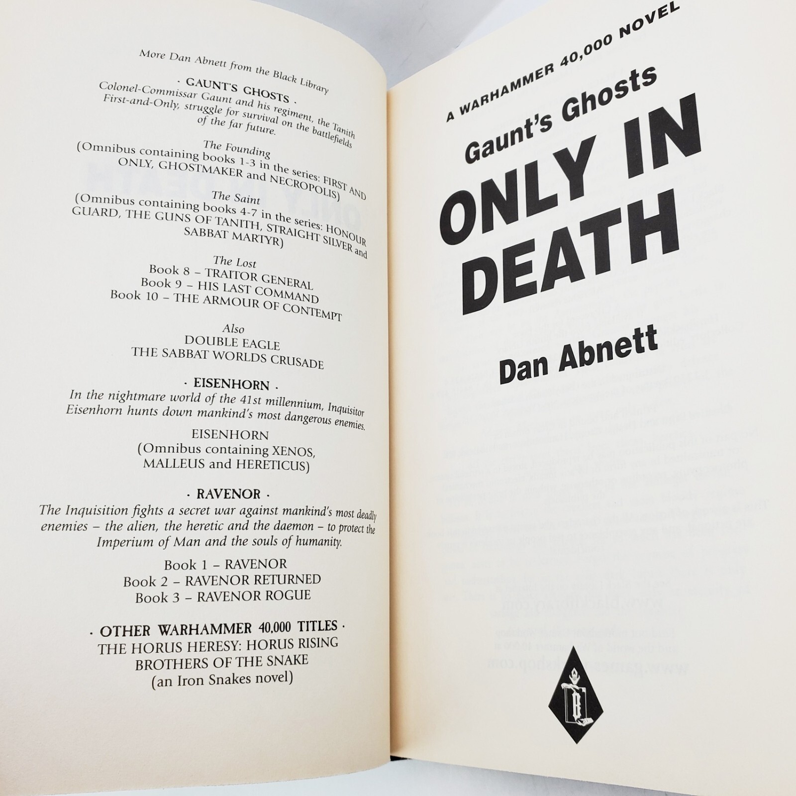 Warhammer 40K Only in Death Gaunt's Ghosts Dan Book Black
