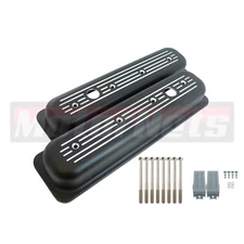 Black Small Block Chevy 305,350 Center Bolt Aluminum Valve Cover Ball Milled SBC