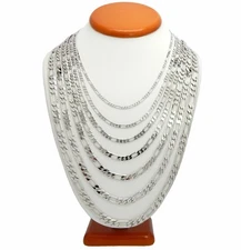 Mens Italian Figaro Link Chain Necklace 3mm to 8mm 14k White Gold Finish 