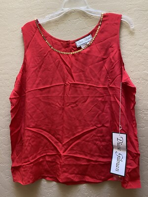 NWT s Vintage Diane Gilman Red Tank Top Sz L 100% Silk