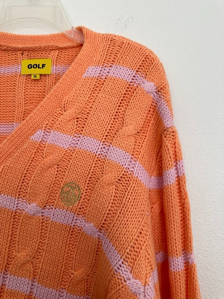 GOLF Wang Grand Logo Striped Cable Knit Cardigan Orange Pink