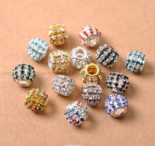 Big Hole Czech Crystal Rhinestone Pave Rondelle Spacer Beads Fit European Charms