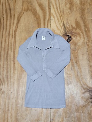 NSF shirt Briar Rib-knit Polo top Women P Gray Cotton Blend Button @w
