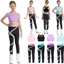 Kids Girl's Tracksuit Fitness Crop Top With Pants 2 Pcs Vest And Trousers Teen