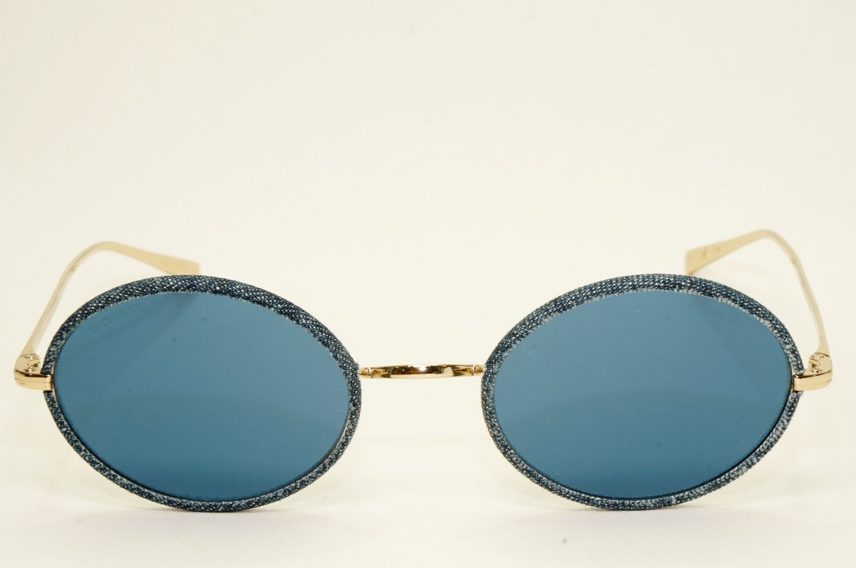 Chanel Sunglasses Denim Oval Dark Blue Gold Metal 4248-J c.395/80