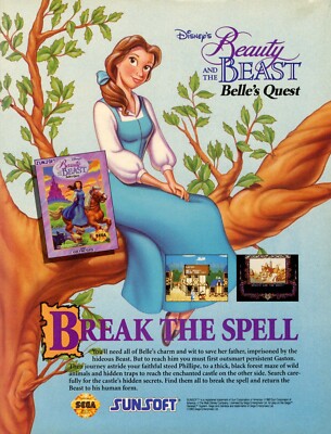 Disney's Beauty and the Beast Belle's Quest Sega Genesis Promo Ad Art Poster