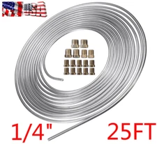 1X Zinc Steel Brake Line Tubing Kit 1/4"OD 25FT Coil Roll & 16 Tube Nut Fittings