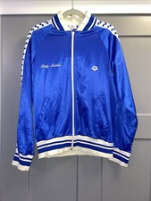 Vintage Arena Zip Up Track Blue  White Jacket Size M Tape Logo Sleeves Flaws