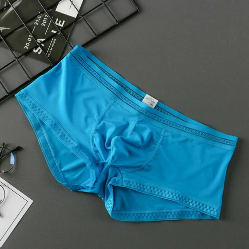 Men's Underwear Men's Shorts With Lace Low-Rise U Pouch Boy Panties Ice Silk - Picture 12 of 18