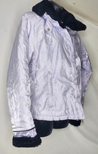 Nils Women's Sz 8 Winter Ski Jacket Shiny Lavender W/black Faux Fur Collar/cuffs