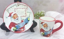 WILLIAMS SONOMA "Letters to Santa" Christmas 2 pc set: Dessert Plate/Mug Cup