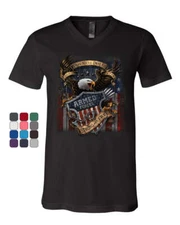 Armed Forces Bald Eagle V-Neck T-Shirt Army This We'll Defend US Flag Tee