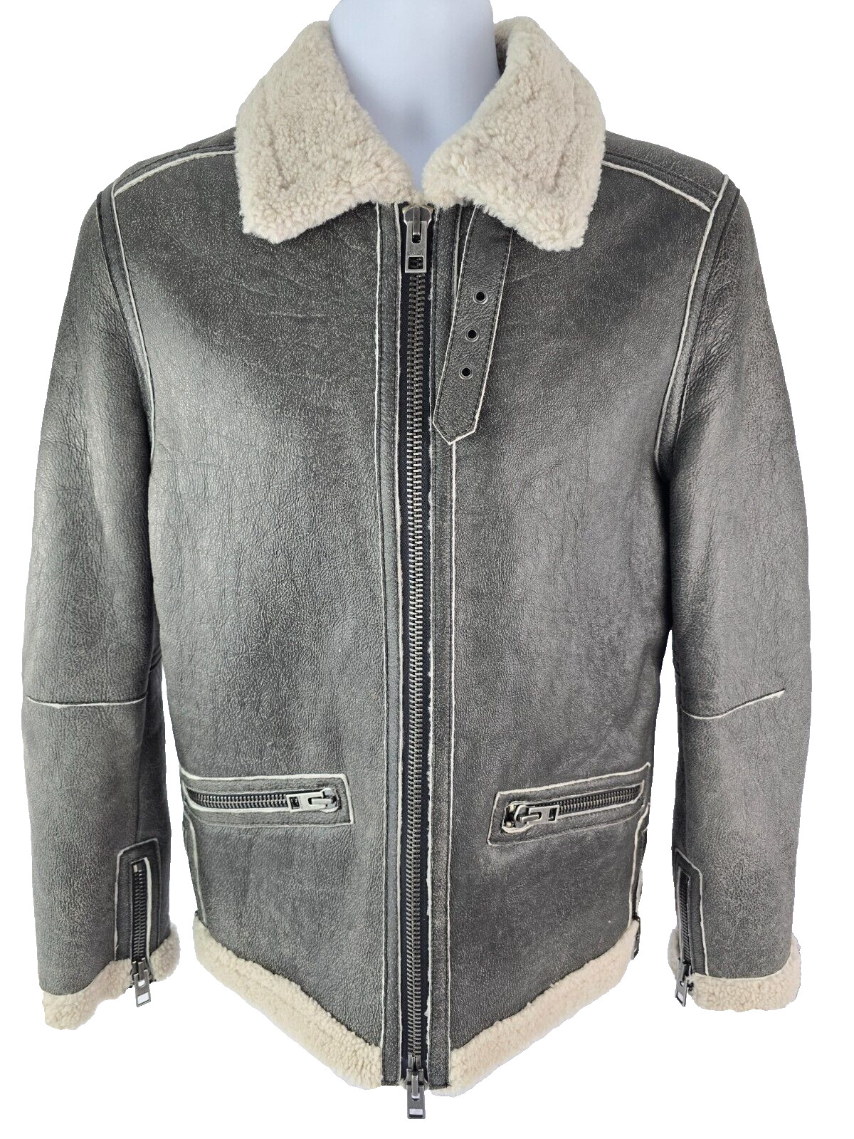 Allsaints Leather Shearling Sheepskin B-3 Bomber Aviator Flight Jacket S / M