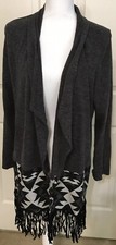 Now N Forever Size L/xl Grey Black Long Sleeve Fringe Open Front Jacket Women's