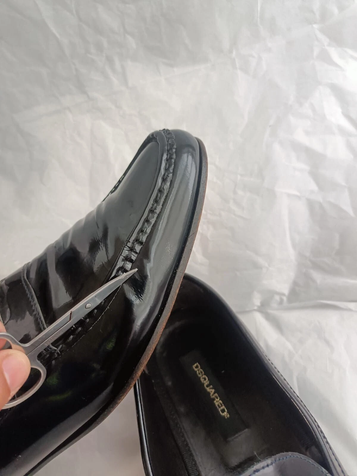 DSQUARED2 Mocassini abiti da smoking in pelle verniciata nera US 11 EU 44 scarpe fatte a mano