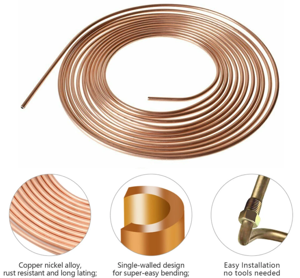 Катушка рулона 25 футов 1/4 дюйма наружный диаметр медный никель комплект труб топливопровода автомобильного тормоза с 16 фитингами - Изображение 4 из 4