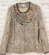 Chicos blazer jacket size 2 women large Cheetah Animal Sequins embroidery brown