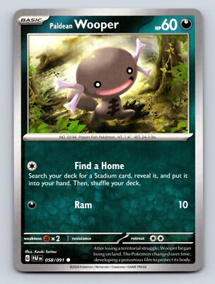 Paldean Wooper HP 60 Find A Home Ram Attack Rarity Green Card