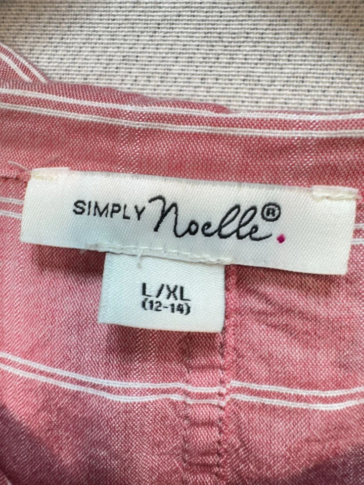 Camisa Simply Noelle para mujer a cuadros con botones talla L/XL rosa con lazo delantero mangas 3/4 Foto 2 de 4