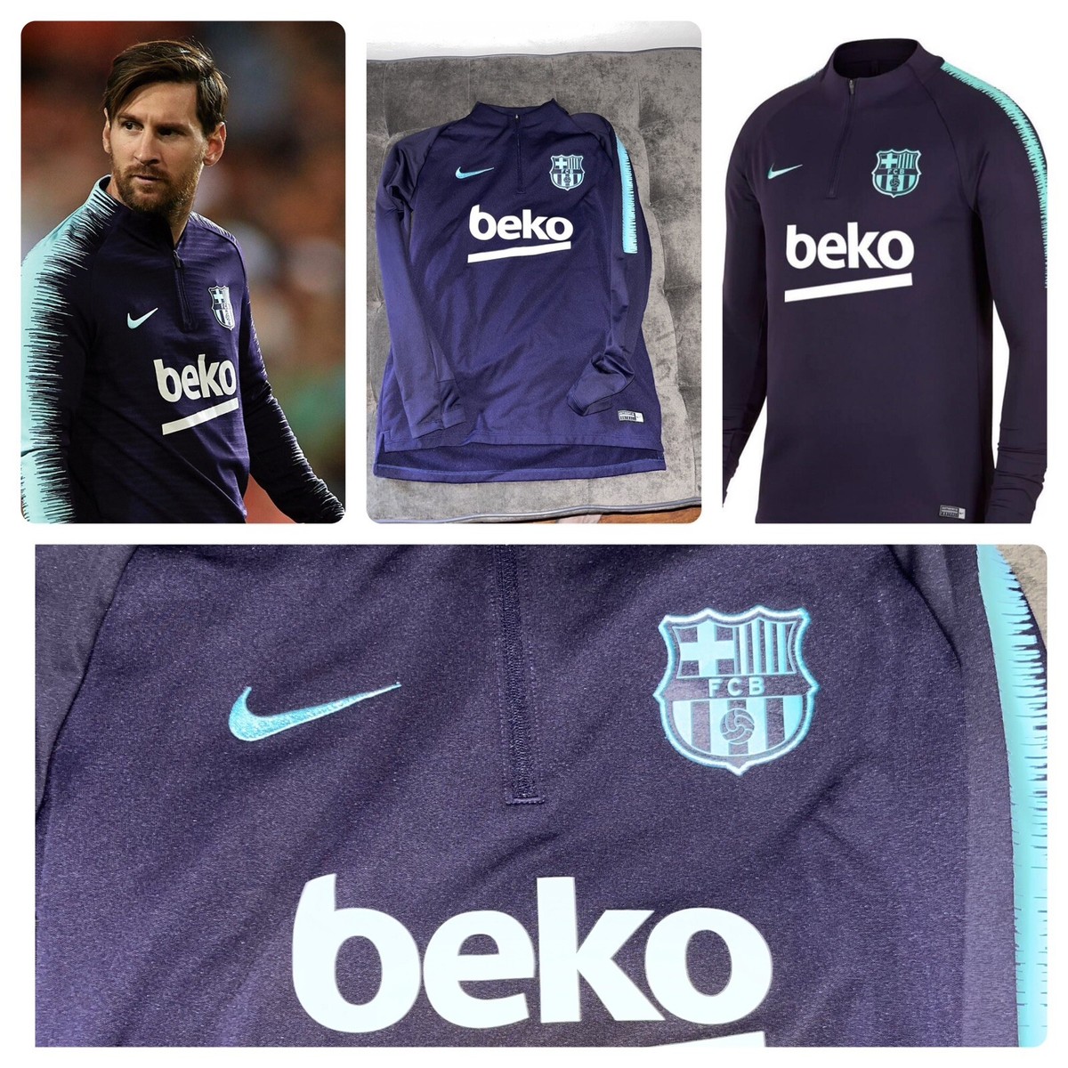 NIKE FC Barcelona 18/19 Soccer Training Zip Pullover Mens Medium