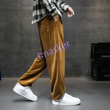 Men Velvet Velour Straight Leg Pants Trousers Loose Jogger Sweatpant Drawstring