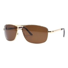 Men's Polarized Lens Sunglasses Rectangle Curved Metal Frame Spring Hinge