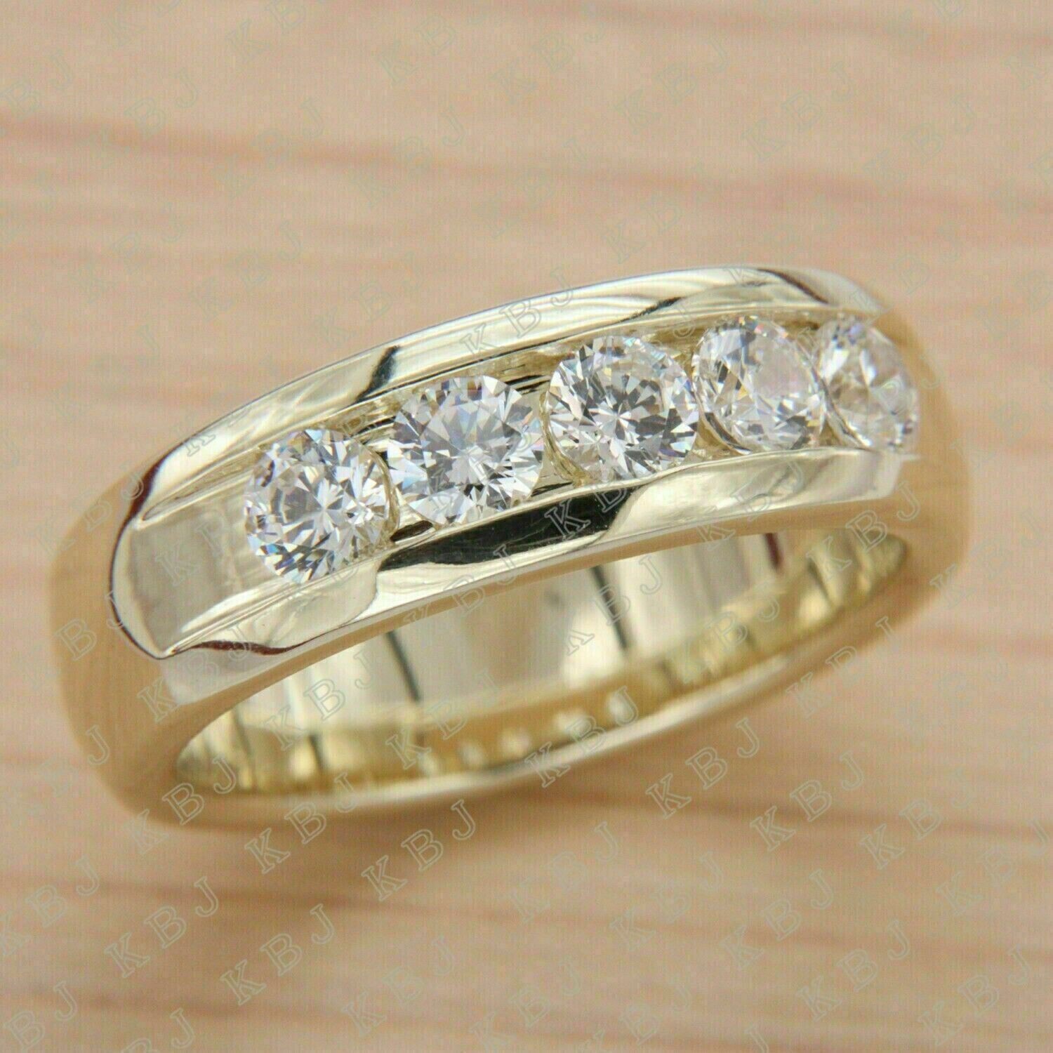 5 Ct Round Moissanite Five-Stone Wedding Band in 14k Yellow Gold Size 6-image