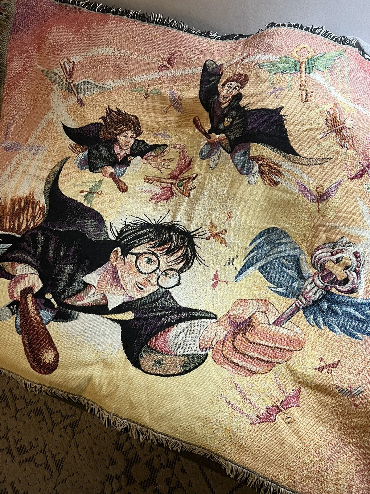 Harry Potter The Key Tapestry Throw Blanket Woven  Vintage 2000 46" x 60"