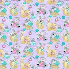 Feline Drive Fabric Holiday Prints EASTER CATS Lilac - Fat Quarter (18"x22") FQ