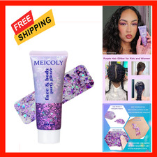 Purple Face Body Glitter Holographic Sequins Self-Adhesive Festival Rave