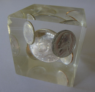 Vintage & Collectible 1964 Uncirculated Silver Coins Encased Lucite Paperweight