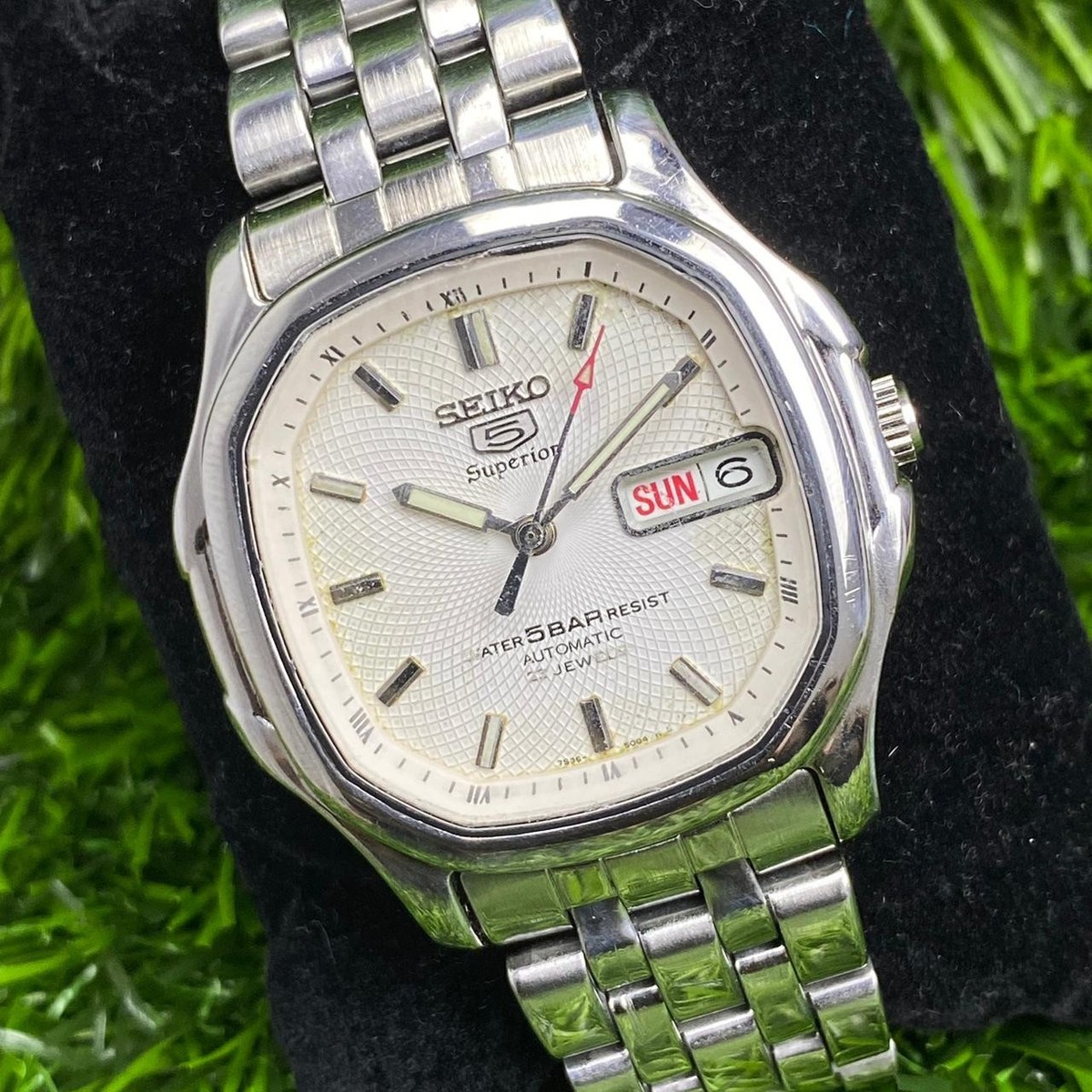 Rare Seiko 5 Superior Square SKZ035 Whirlpool White Dial Aging