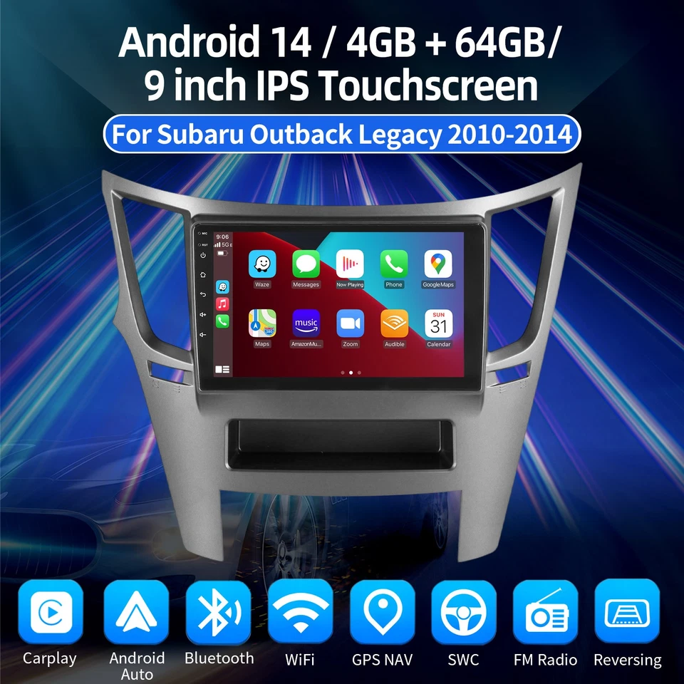 Radio estéreo GPS para coche Subaru Outback Legacy 2009-2014 Android14 4+64G CarPlay Foto 3 de 4