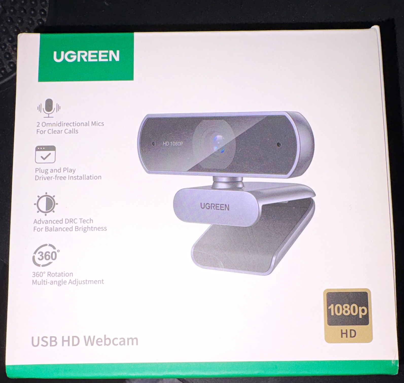 UGREEN USB HD Webcam 1080p Full HD Dual Mic Plug & Play 360° Adjustable