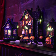 3-Piece Spooky Lighted LED Haunted House Set Halloween Decoration 2026