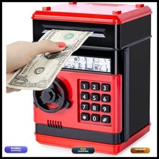 Refasy Kid Bank Safe ATM Piggy Bank for Kids Age 3-12 Red