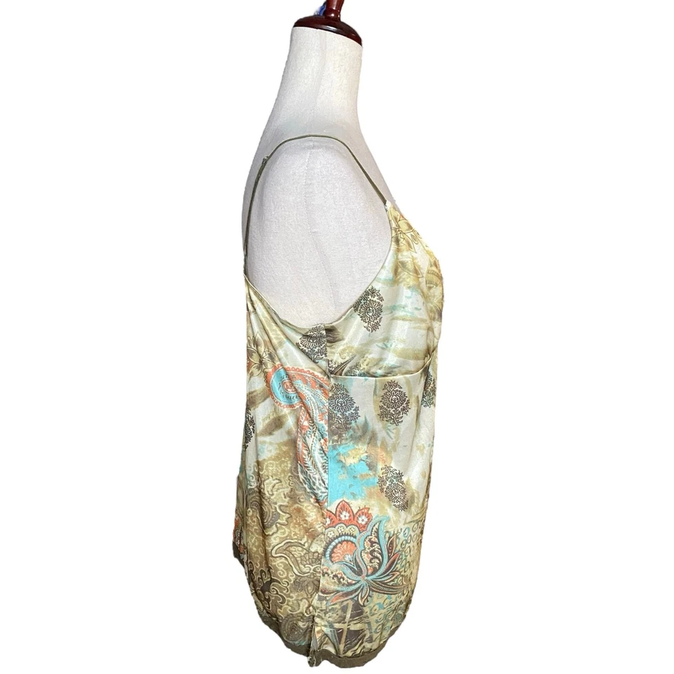 De Colección 00s Y2K Babydoll Tirantes Encaje Estampado Top Para Mujer XL Marrón Tostado Boho Foto 2 de 4