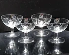 4 Vintage Rose Champagne Coupe 3" short glasses etched floral 4oz romantic glass