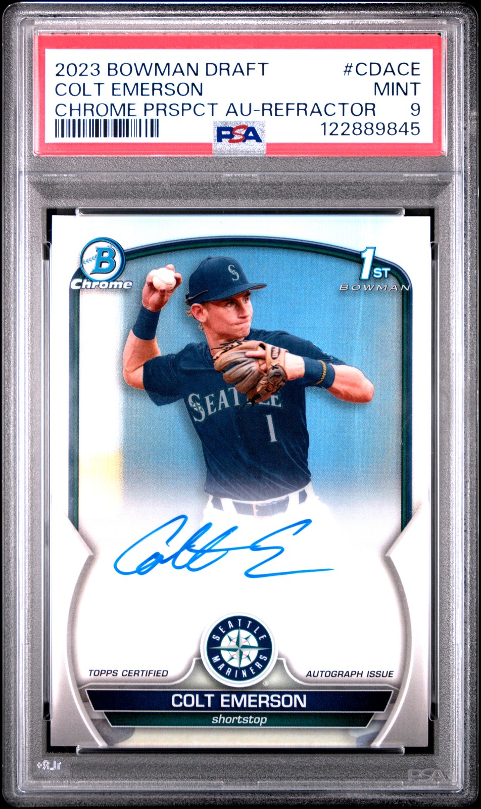 2023 BOWMAN DRAFT CHROME PRSPCT AUTO REFRACTOR #CDACE COLT EMERSON 476/499 PSA 9