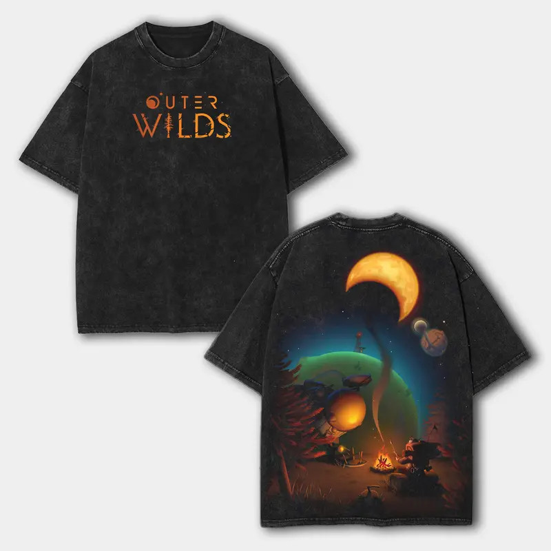 Outer Wilds Double Printed Unisex Washed Cotton T-Shirt, Gift For Game Fan, grap