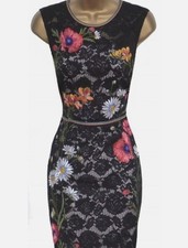 KAREN MILLEN BLACK LACE EMBROIDERED FLORAL DRESS SIZE uk 12