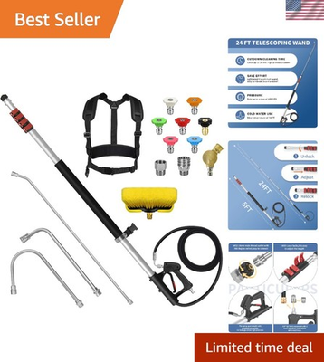 #ad 24FT Telescoping Pressure Washer Wand Kit 2 Extension Poles Gutter Cleaner... $153.99