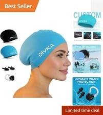 2-Pack Non-Slip Swimming Caps with Ear Plugs for Women, Extra Room for Long Hair