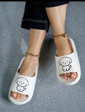 Cute White Women's Slippers with a Doggy Design, for Indoor And Outdoor Use