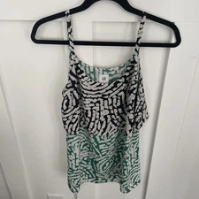 Women’s CAbi Sleeveless Blouse- Small-Green/Black/Ivory Pattern