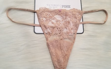 VICTORIA'S SECRET DREAM ANGELS TWINKLE STRAP LACE V-STRING PANTY XL BEIGE PRALIN