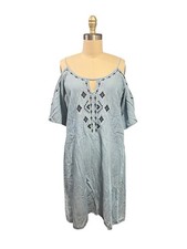 Spense Cold Shoulder Embroidered LYOCELL Short DENIM Dress SIZE 8