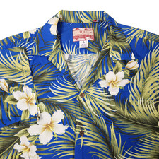 Vintage Mens Hawaiian Shirt RJC USA Made in Hawaii Size L Blue White Floral