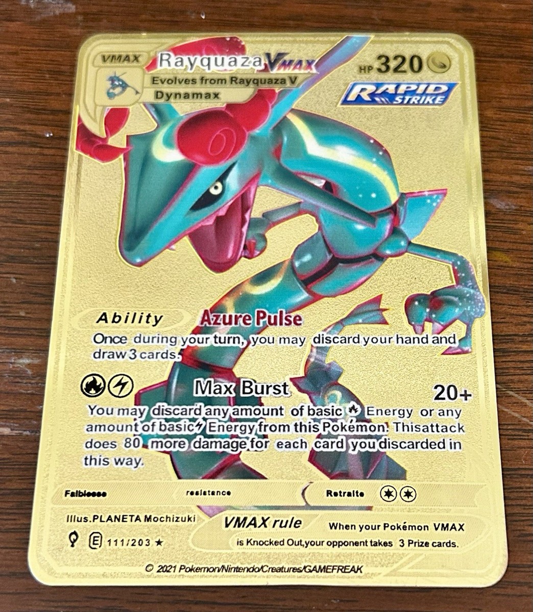 Rayquaza Vmax 111/203 Gold Metal Fan Art Card | eBay