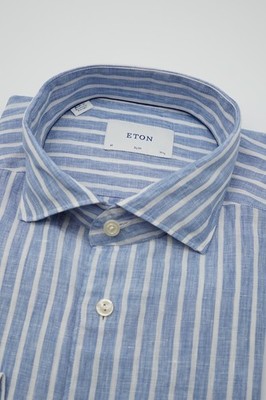 Eton Slim Fit Hemd Leinen 16,5 42 weiß blau gestreift